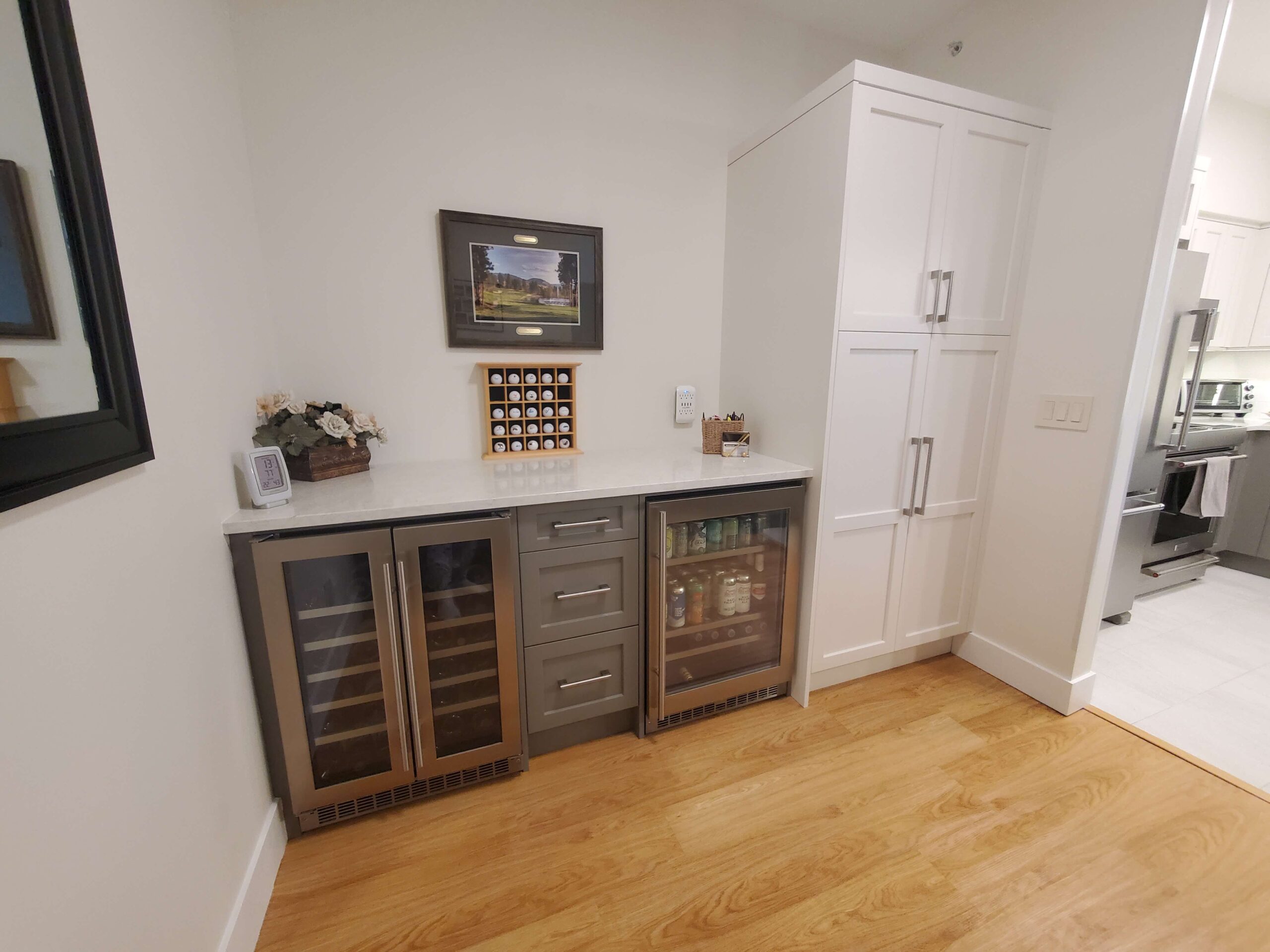 pantry renovation including storage and updated wine fridge